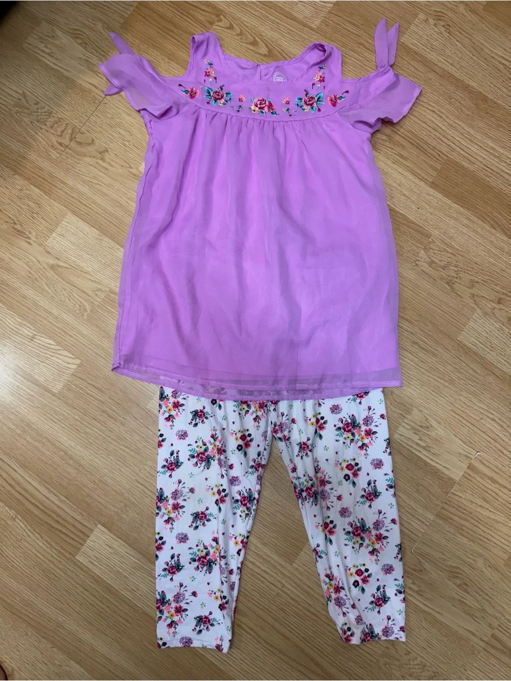 Wonder Nation Girls LG 10-12 Purple Floral Cold Shoulder Top Leggings Outfit Set